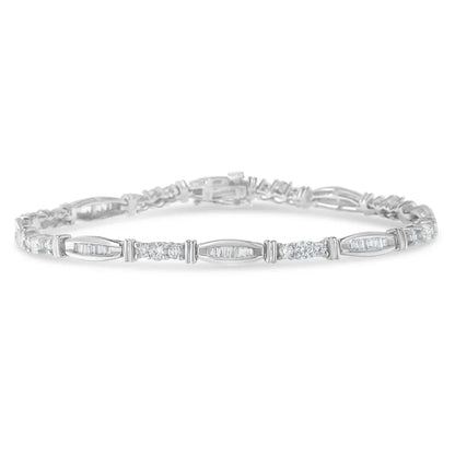 10K White Gold Geometric Pattern Diamond Tennis Bracelet (3 cttw, H-I Color, SI2-I1 Clarity) - Bijoux-NYC Direct