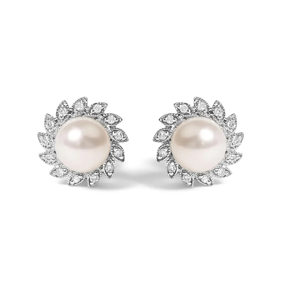 10k white gold south sea pearl and diamond halo stud earrings bijoux-nyc direct