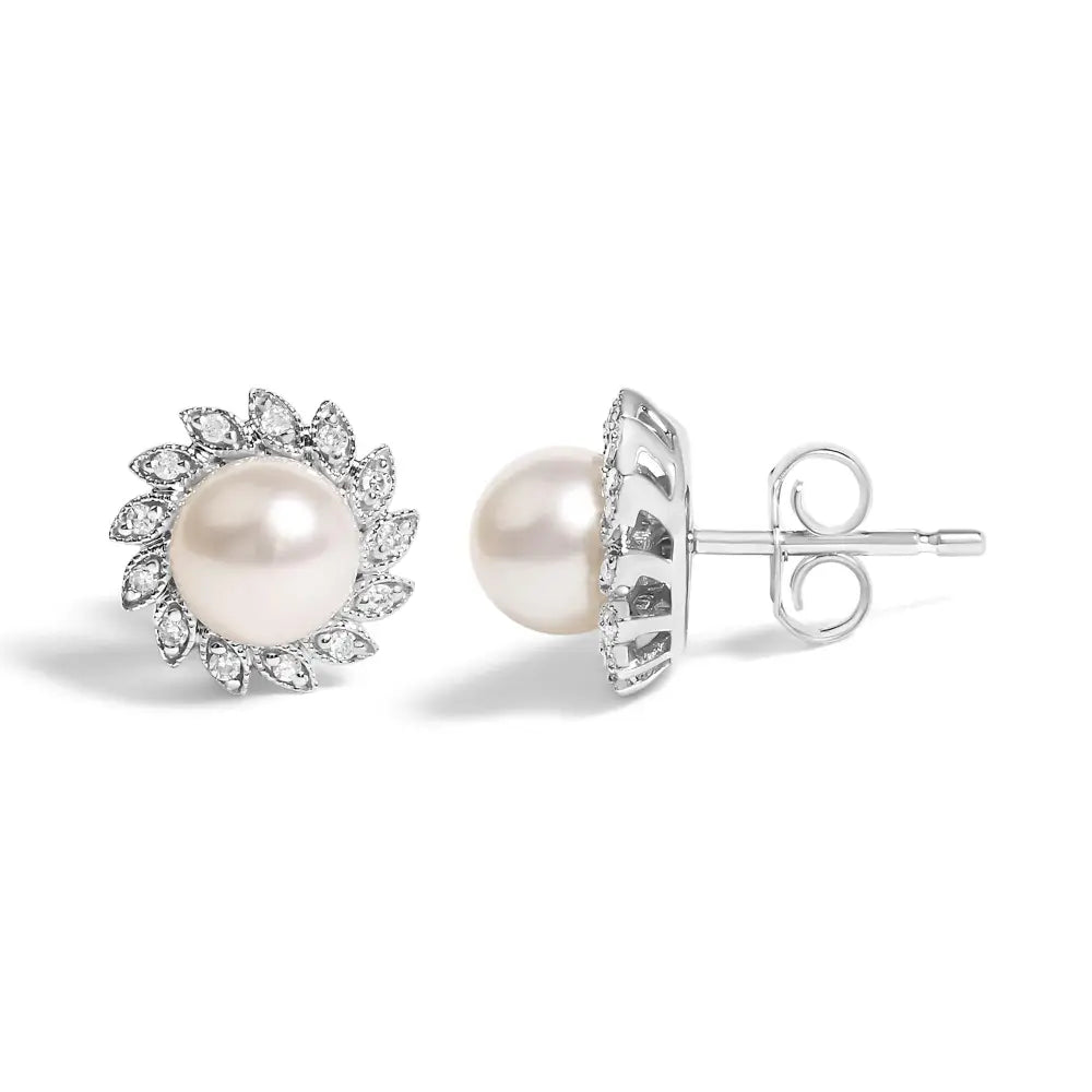 10k white gold south sea pearl and diamond halo stud earrings bijoux-nyc direct