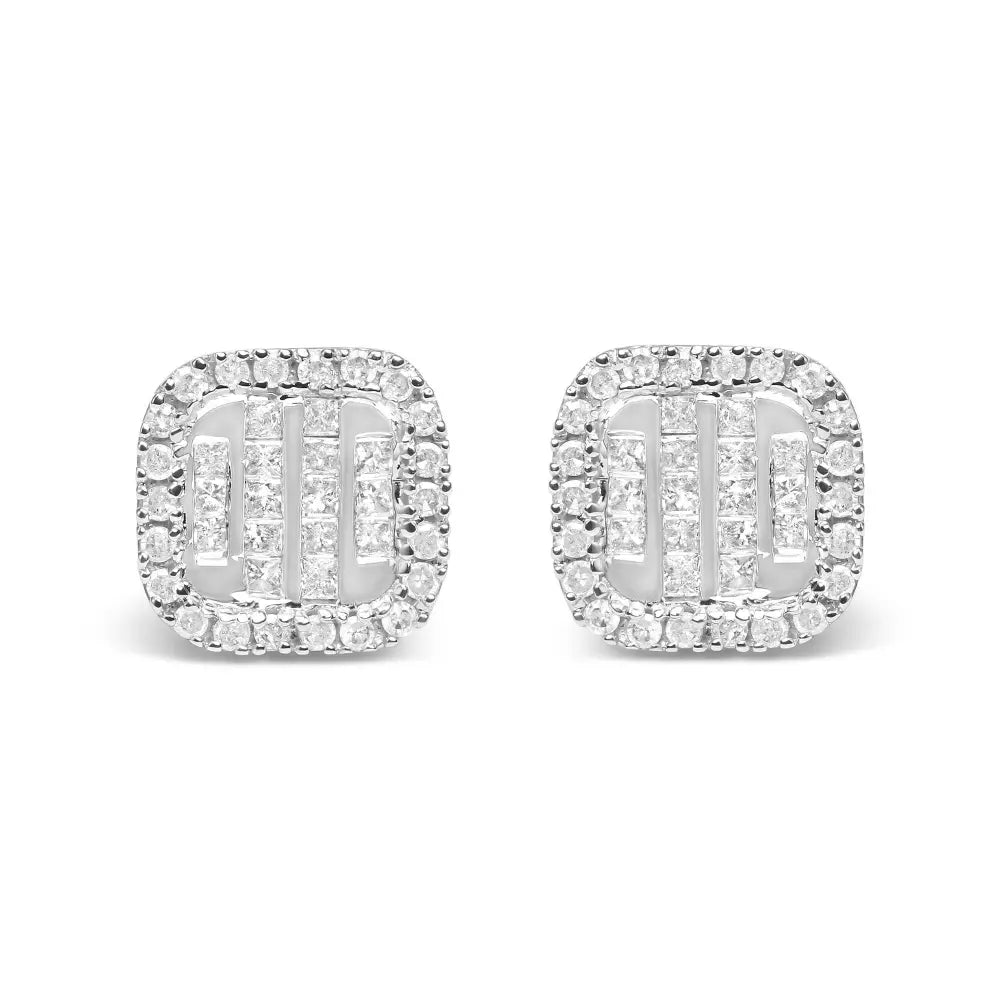 10K White Gold Invisible Set 1/2 Cttw Diamond Composite and Halo Stud Earrings (H-I Color, I1-I2 Clarity) - Bijoux-NYC Direct
