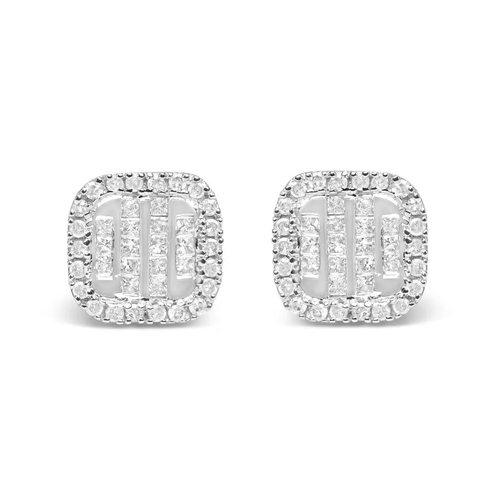 1/2 cttw diamond composite and halo stud earrings in 10k white gold bijoux-nyc direct