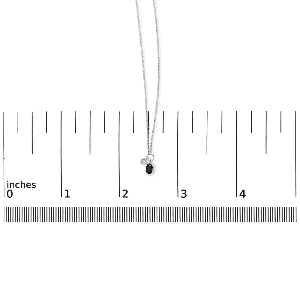10k white gold oval blue sapphire and diamond double charm necklace 18 bijoux-nyc direct