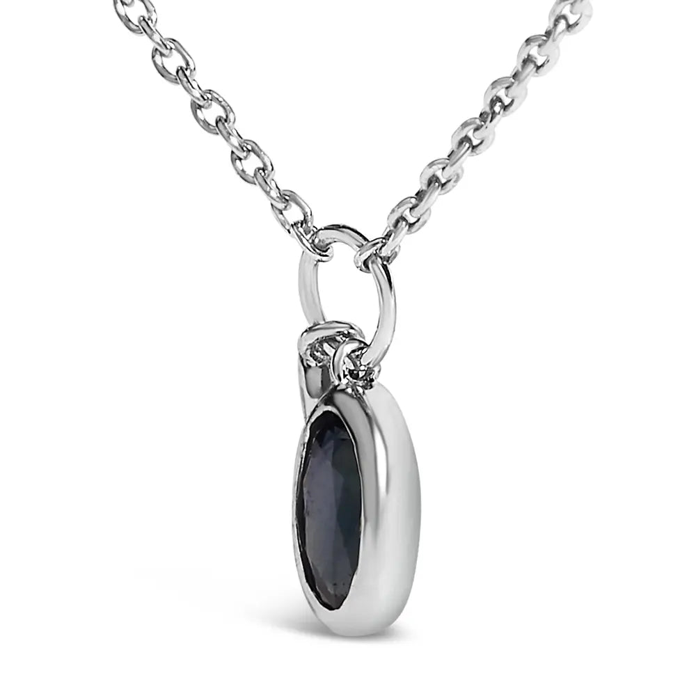 10k white gold oval blue sapphire and diamond double charm pendant necklace 18’’ inches necklaces/pendant/pendant handcrafted
