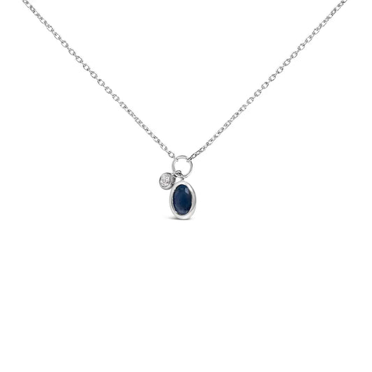 10k white gold oval blue sapphire and diamond double charm pendant necklace 18’’ inches necklaces/pendant/pendant handcrafted