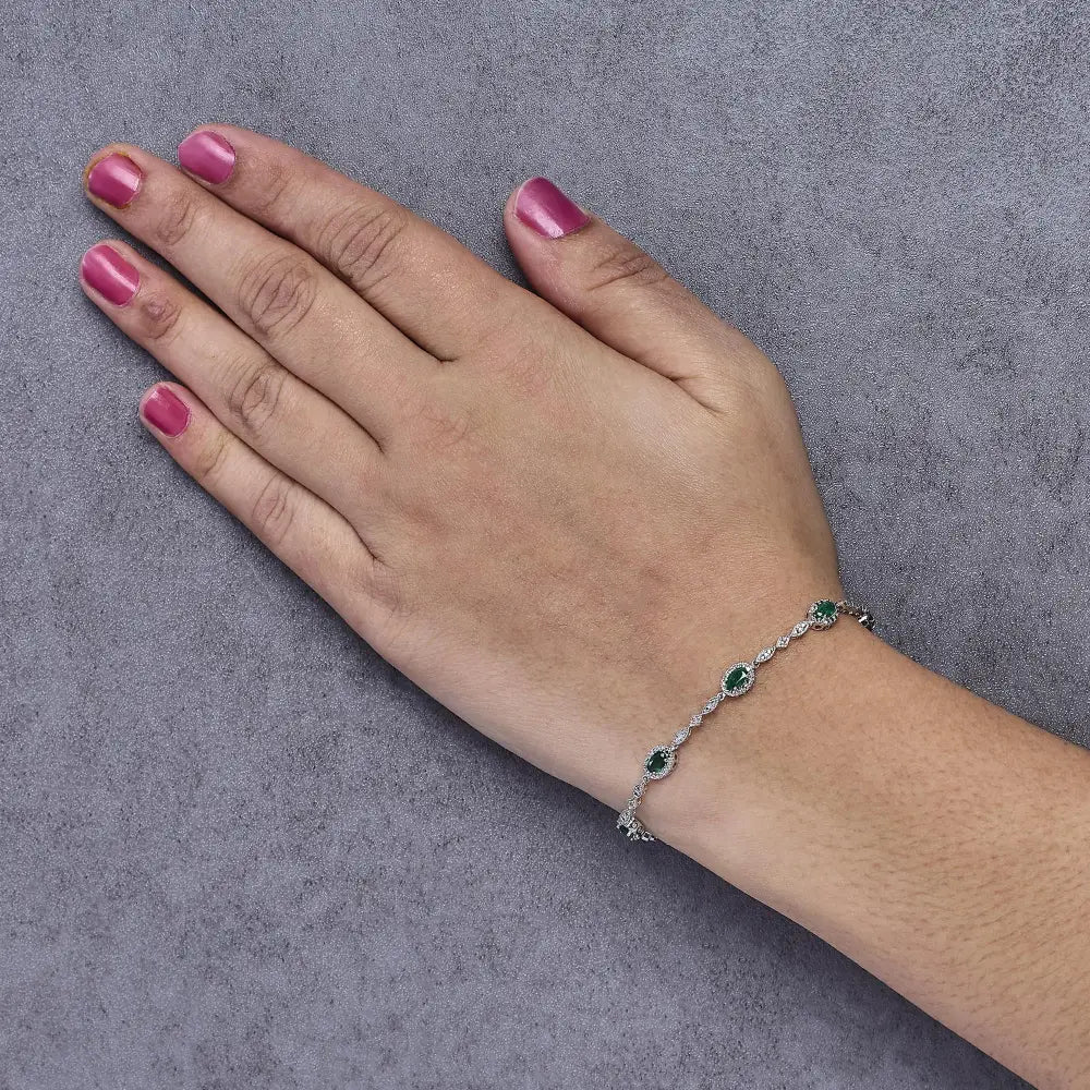 10k white gold oval emerald and diamond alternating link bracelet bijoux-nyc direct