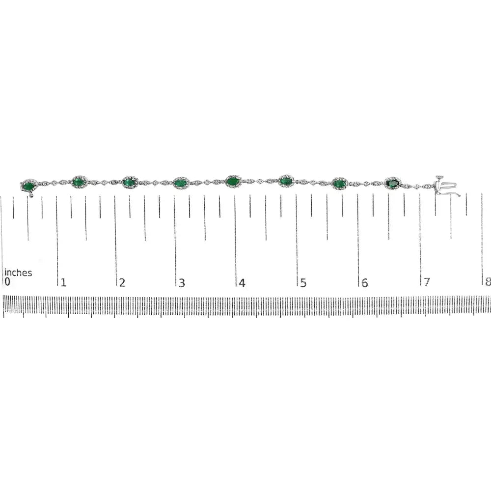 10k white gold oval emerald and diamond alternating link bracelet bijoux-nyc direct