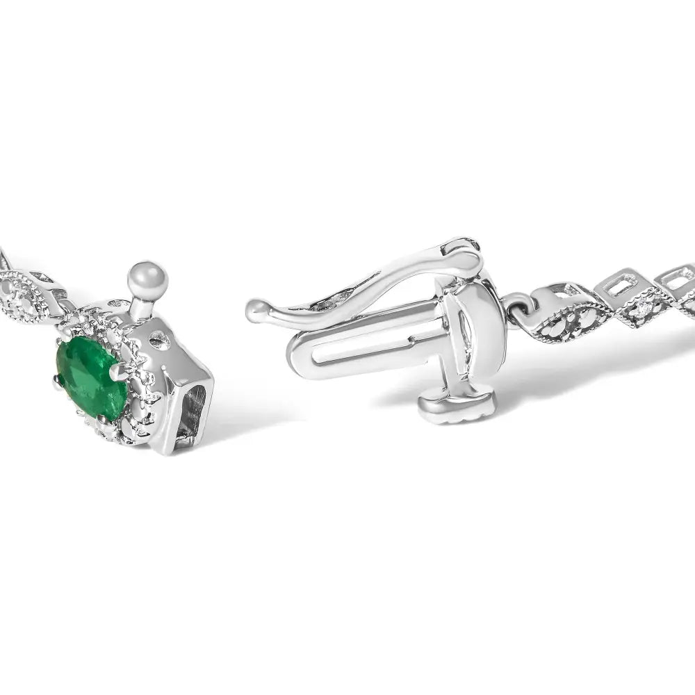 10k white gold oval emerald and diamond alternating link bracelet bijoux-nyc direct