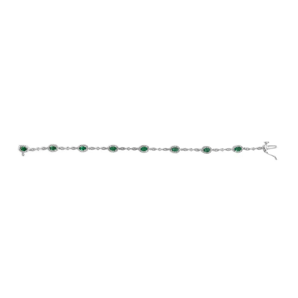 10k white gold oval emerald and diamond alternating link bracelet bijoux-nyc direct