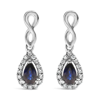 10K White Gold Pear Cut Blue Sapphire and 1/7 Cttw Diamond Infinity Drop and Dangle Earrings (I-J Color, I1-I2 Clarity) - Bijoux-NYC Direct