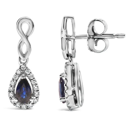 10K White Gold Pear Cut Blue Sapphire and 1/7 Cttw Diamond Infinity Drop and Dangle Earrings (I-J Color, I1-I2 Clarity) - Bijoux-NYC Direct
