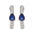 10k white gold pear blue sapphire and 1/10 cttw diamond huggy earrings bijoux-nyc direct