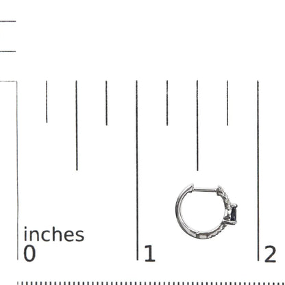 10K White Gold Pear Shaped Blue Sapphire and 1/10 Cttw Diamond Huggy Hoop Earrings (H-I Color, I1-I2 Clarity) - Bijoux-NYC Direct