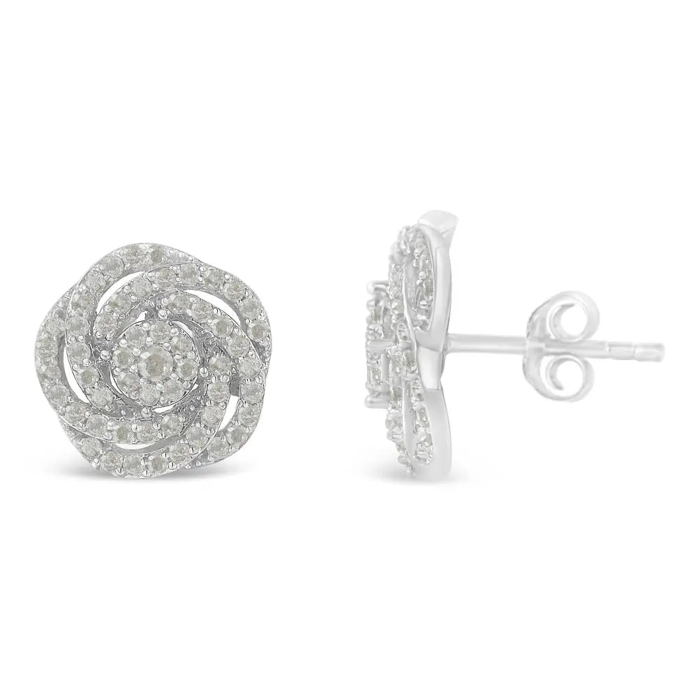 10k white gold rose-cut diamond floral cluster stud earrings 1 cttw bijoux-nyc direct