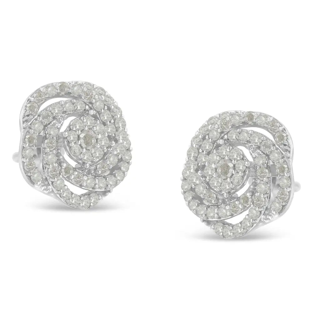 10k white gold rose-cut diamond floral cluster stud earrings 1 cttw bijoux-nyc direct