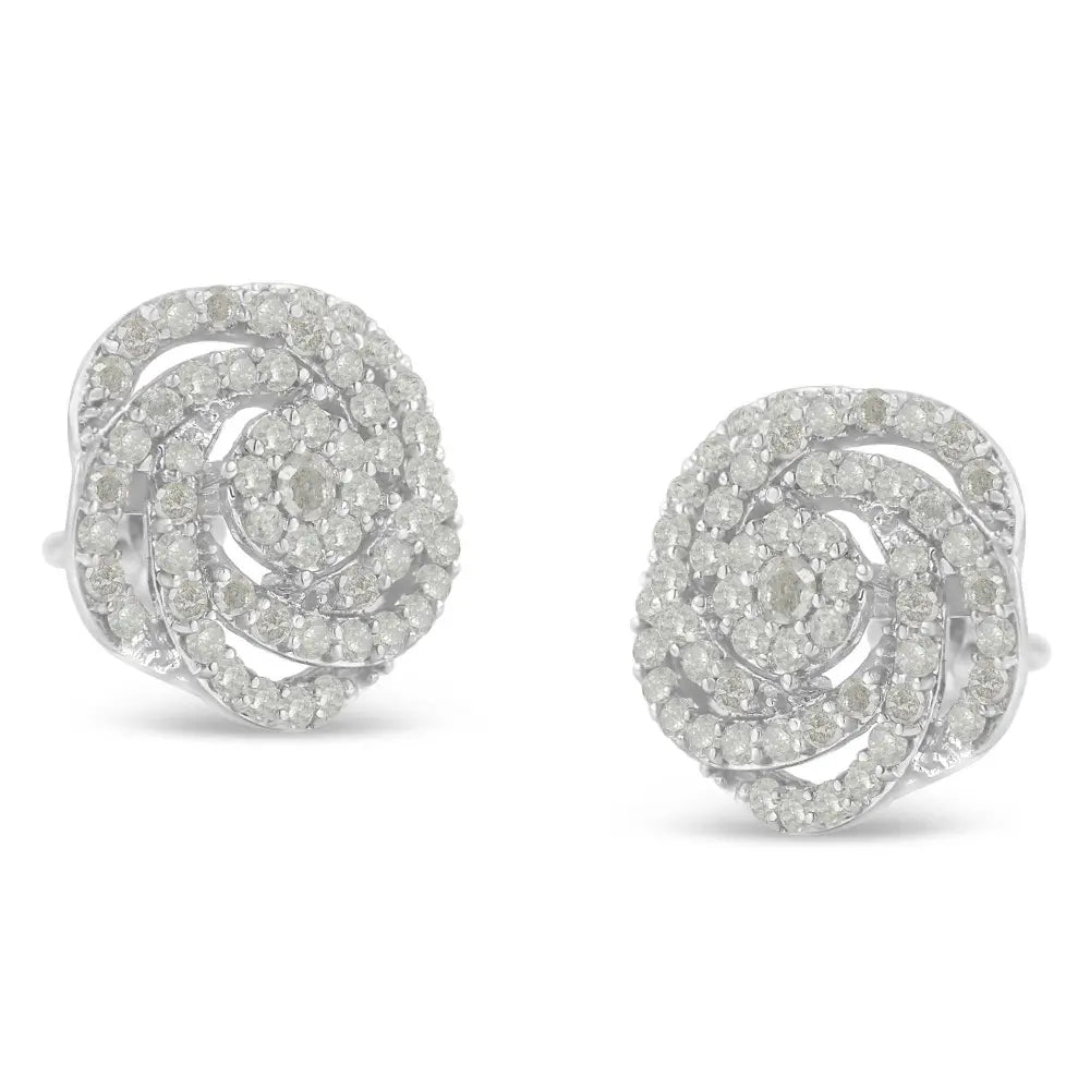 10k White Gold Rose-Cut Diamond Floral Cluster Earrings (1 cttw, I-J Color, I2-I3 Clarity) - Bijoux-NYC Direct