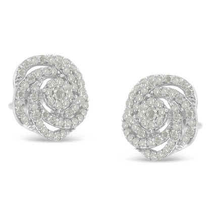 10k White Gold Rose-Cut Diamond Floral Cluster Earrings (1 cttw, I-J Color, I2-I3 Clarity) - Bijoux-NYC Direct