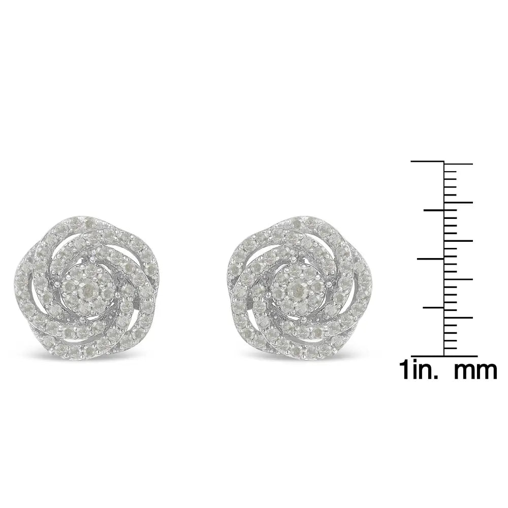 10k white gold rose-cut diamond floral cluster stud earrings 1 cttw bijoux-nyc direct