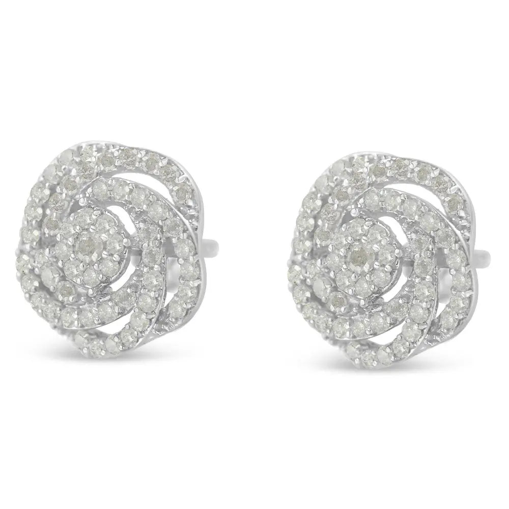 10k White Gold Rose-Cut Diamond Floral Cluster Earrings (1 cttw, I-J Color, I2-I3 Clarity) - Bijoux-NYC Direct