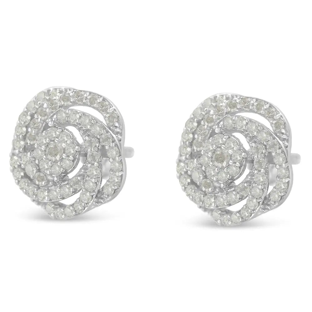 10k white gold rose-cut diamond floral cluster stud earrings 1 cttw bijoux-nyc direct