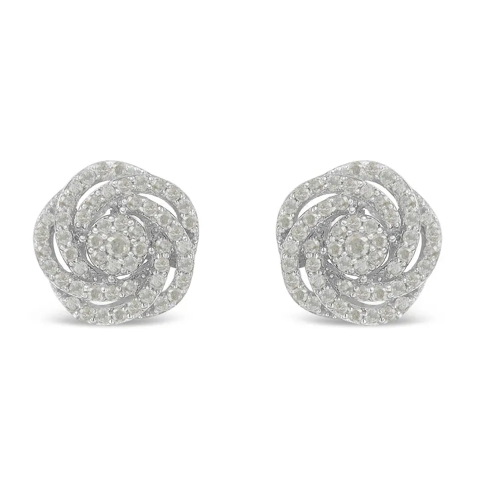 10k White Gold Rose-Cut Diamond Floral Cluster Earrings (1 cttw, I-J Color, I2-I3 Clarity) - Bijoux-NYC Direct
