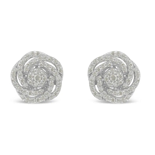 10k White Gold Rose-Cut Diamond Floral Cluster Earrings (1 cttw, I-J Color, I2-I3 Clarity) - Bijoux-NYC Direct