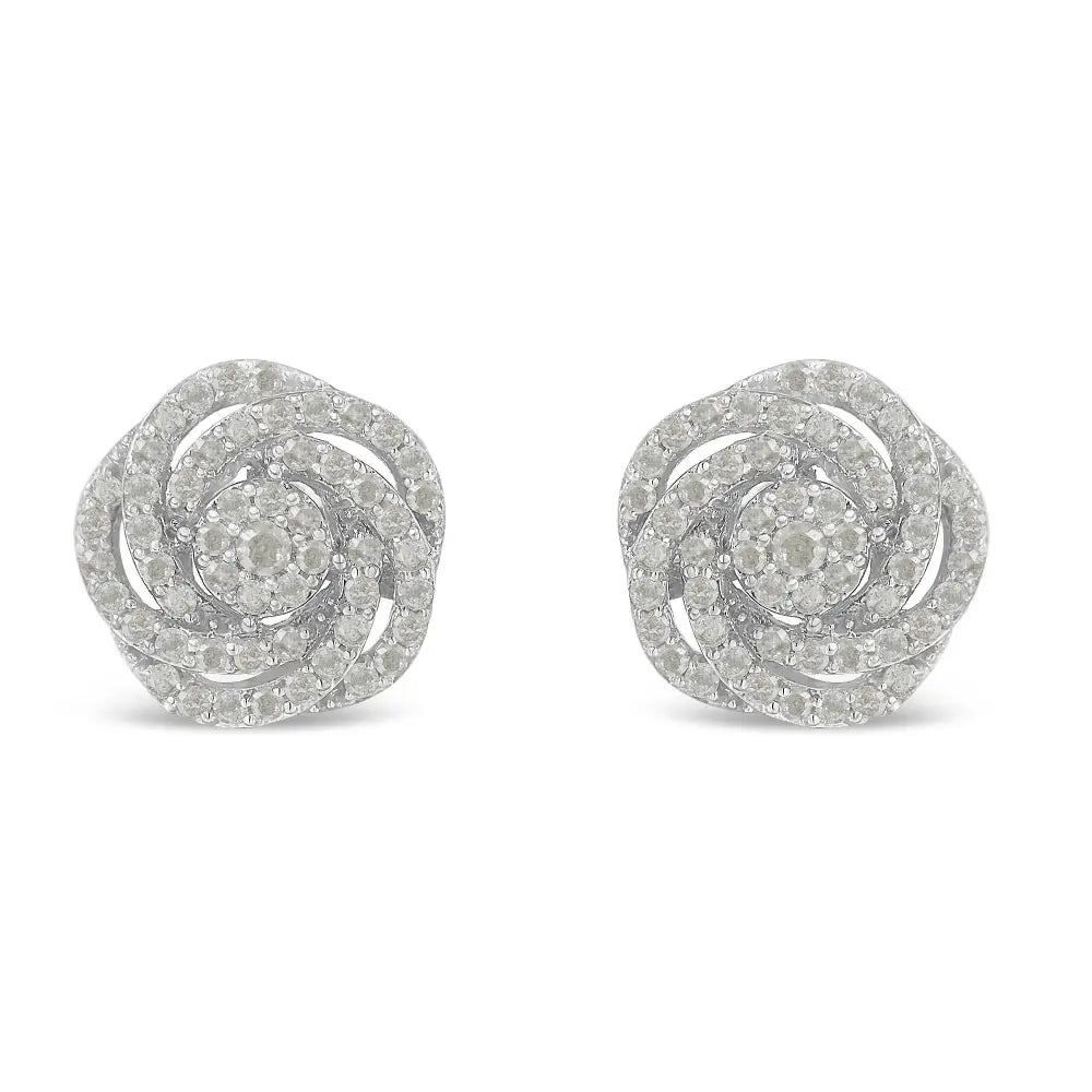 10k white gold rose-cut diamond floral cluster stud earrings 1 cttw bijoux-nyc direct