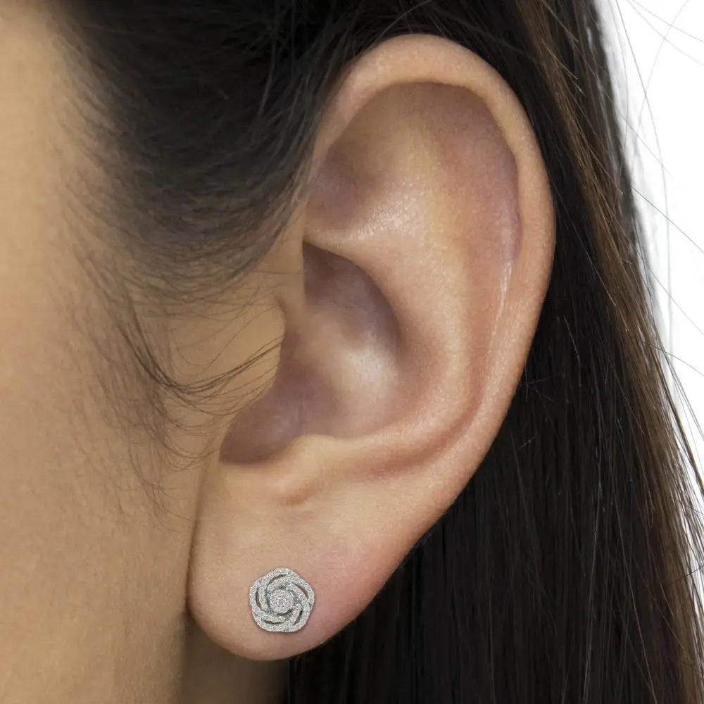 10k white gold rose-cut diamond floral cluster stud earrings 1 cttw bijoux-nyc direct