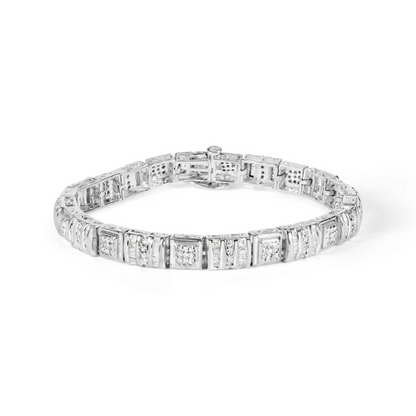 10K White Gold Round and Baguette Cut Diamond Bracelet (2.00 cttw, H-I Color, I2-I3 Clarity) - Bijoux-NYC Direct
