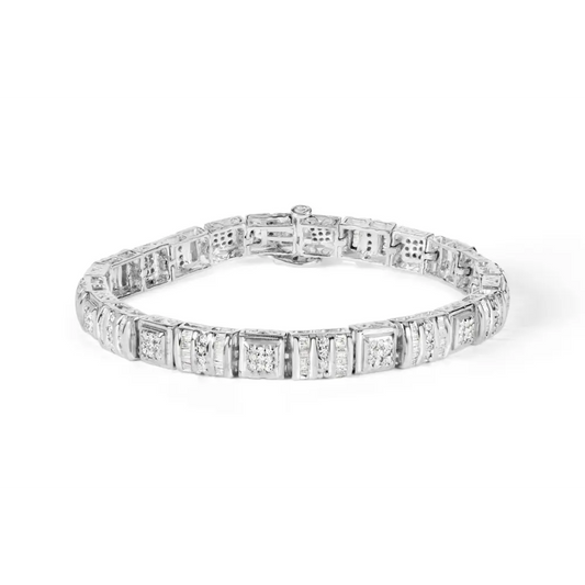 10K White Gold Round and Baguette Cut Diamond Bracelet (2.00 cttw, H-I Color, I2-I3 Clarity) - Bijoux-NYC Direct