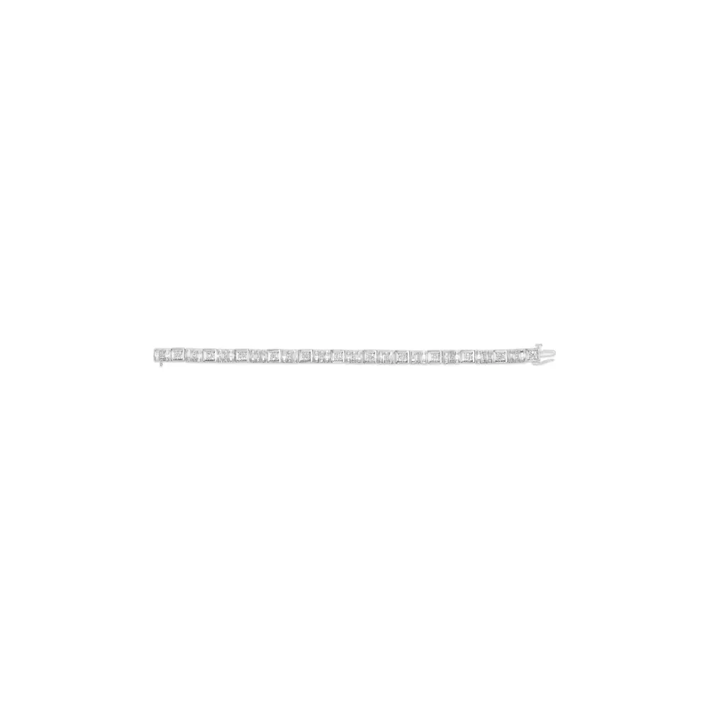 10K White Gold Round and Baguette Cut Diamond Bracelet (2.00 cttw, H-I Color, I2-I3 Clarity) - Bijoux-NYC Direct