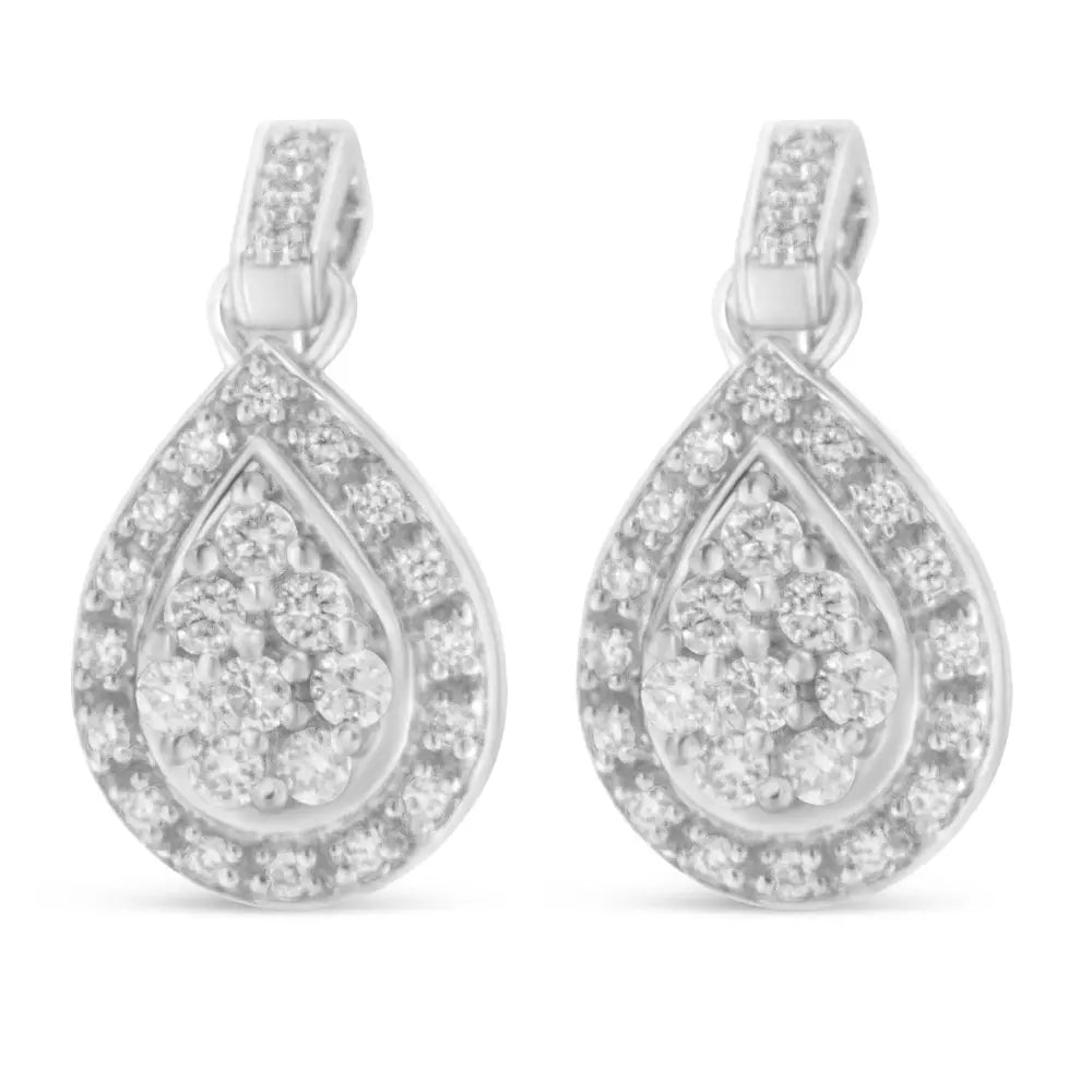 0.75 cttw round diamond teardrop earrings in 10k white gold bijoux-nyc direct