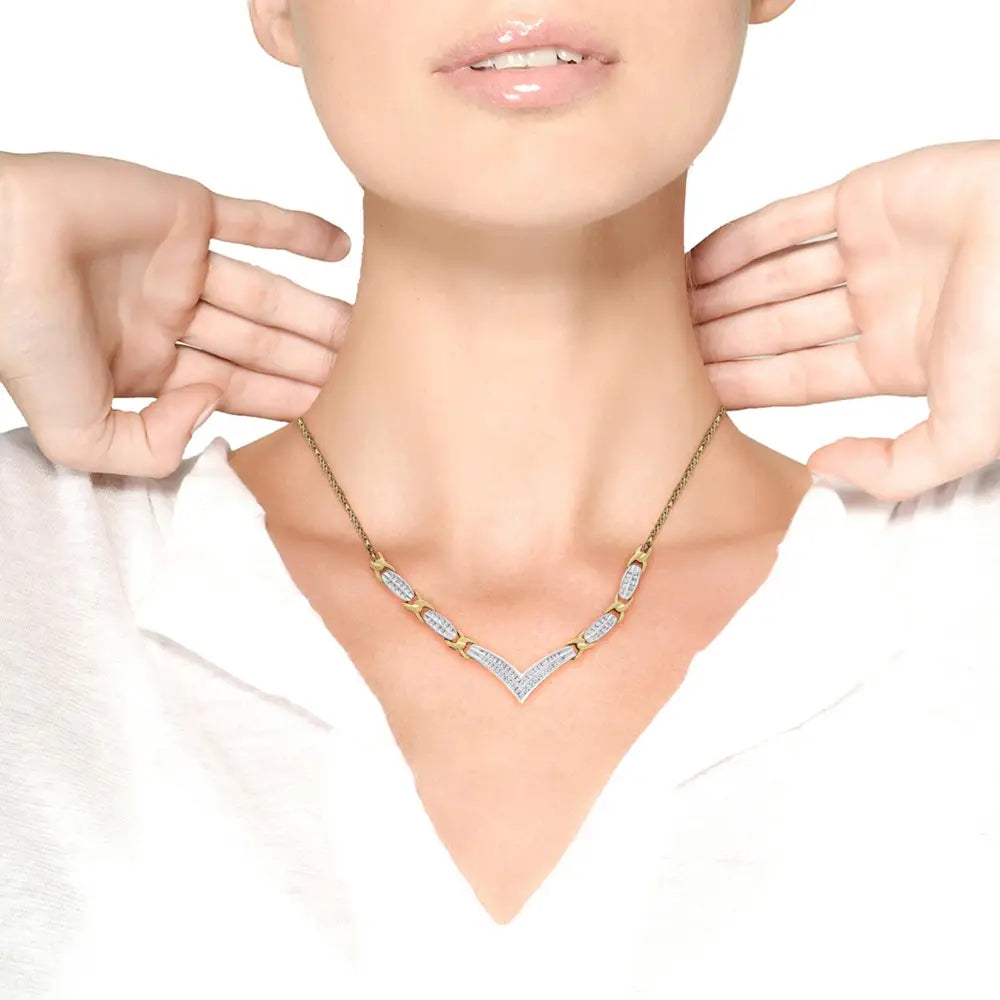 1.0 cttw diamond v shape x link necklace in 10k yellow and white gold bijoux-nyc direct