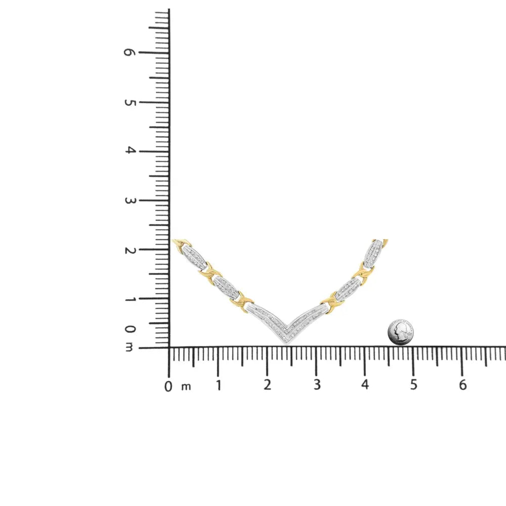 1.0 cttw diamond v shape x link necklace in 10k yellow and white gold bijoux-nyc direct