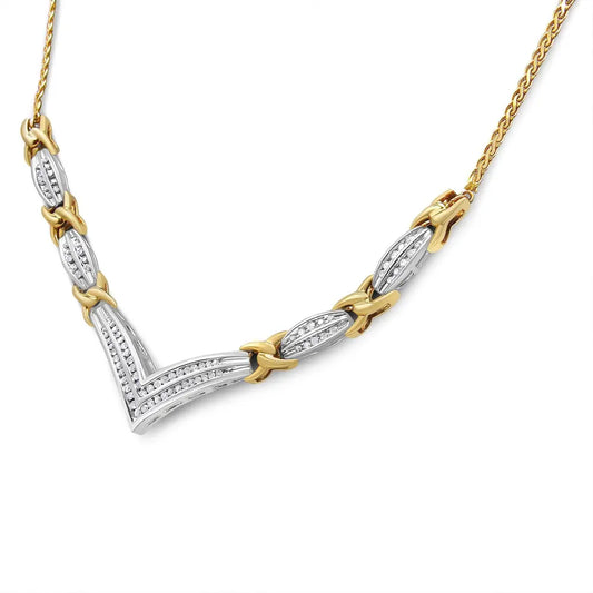 10K Yellow and White Gold 1.0 Cttw Round and Princess cut Diamond "V" Shape Statement Necklace (I-J Color, I1-I2 Clarity) - Bijoux-NYC Direct