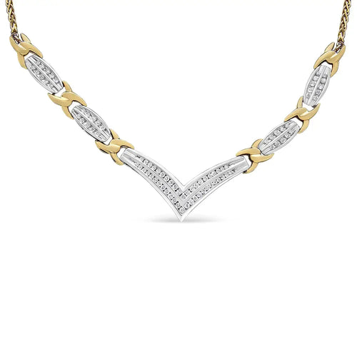 1.0 cttw diamond v shape x link necklace in 10k yellow and white gold bijoux-nyc direct