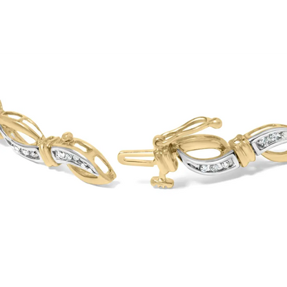 10k yellow and white gold 1/2 cttw channel set diamond infinity link 7’’ tennis bracelet (h i color i1 i2 clarity)