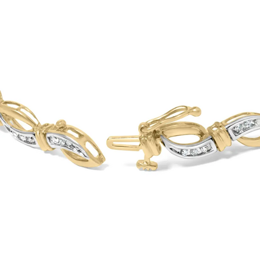 10k yellow and white gold 1/2 cttw channel set diamond infinity link 7’’ tennis bracelet (h i color i1 i2 clarity)