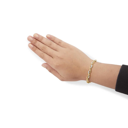 10k yellow and white gold 1/2 cttw channel set diamond infinity link 7’’ tennis bracelet (h i color i1 i2 clarity)