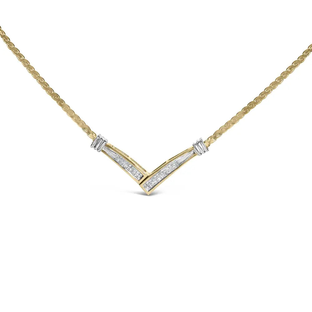Princess cut diamond v-shape franco chain necklace in 10k two-tone gold – 1/2 cttw bijoux-nyc direct