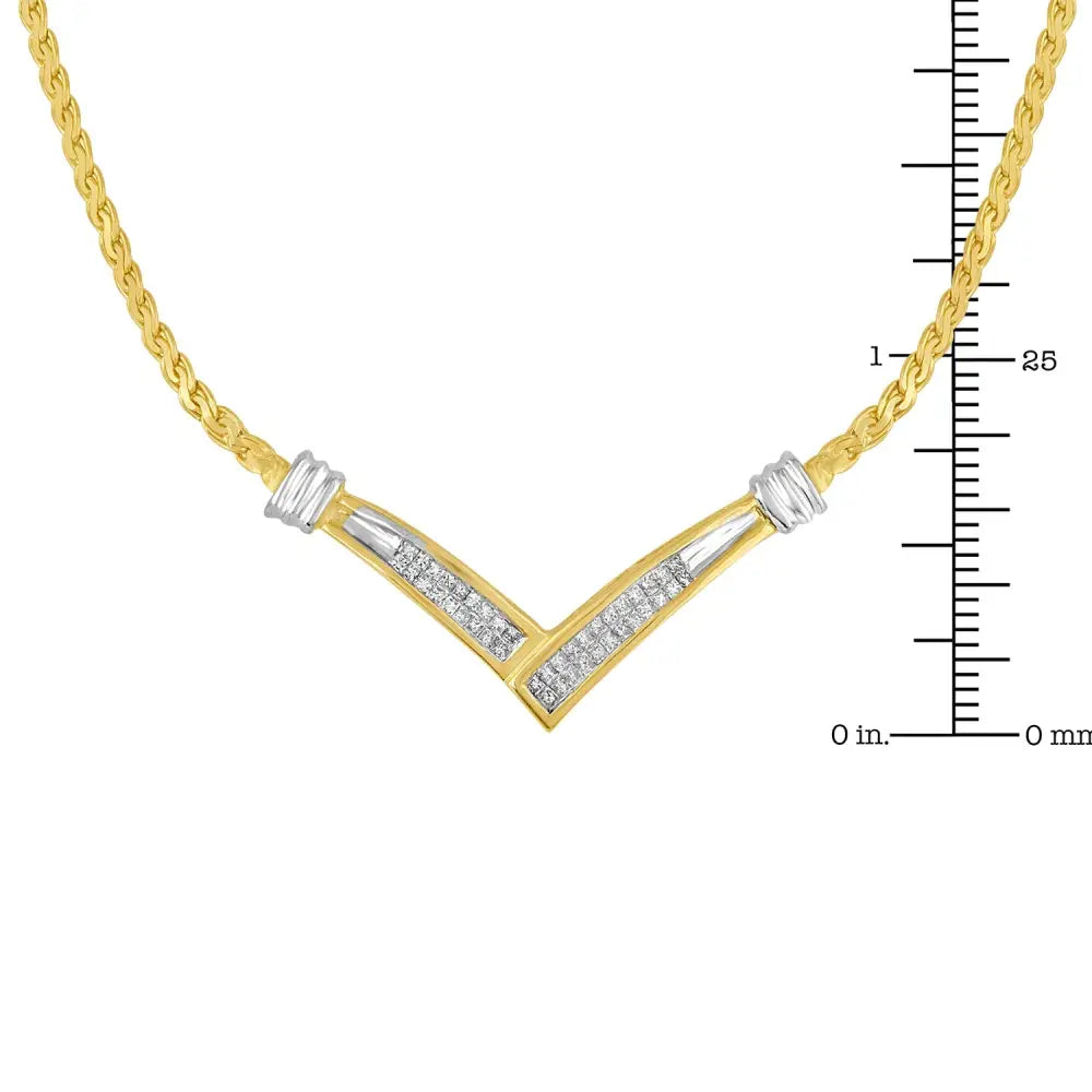 Princess cut diamond v-shape franco chain necklace in 10k two-tone gold – 1/2 cttw bijoux-nyc direct