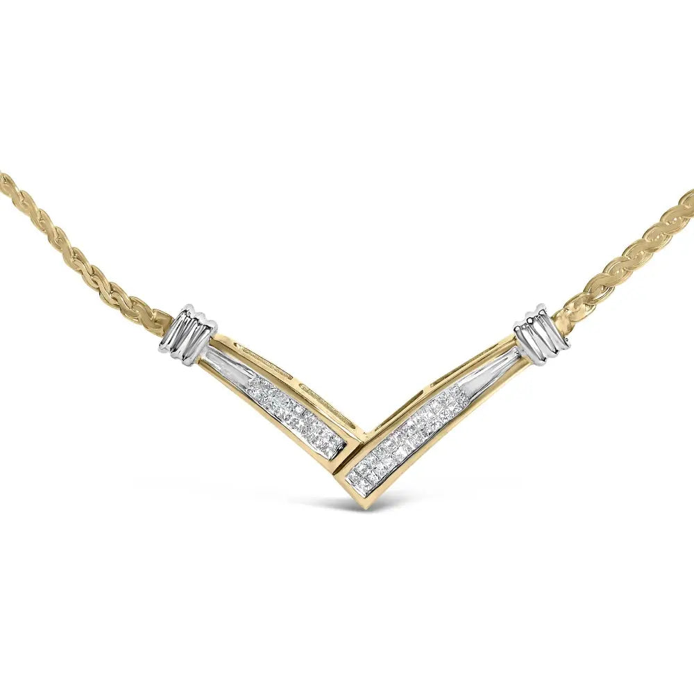 Princess cut diamond v-shape franco chain necklace in 10k two-tone gold – 1/2 cttw bijoux-nyc direct