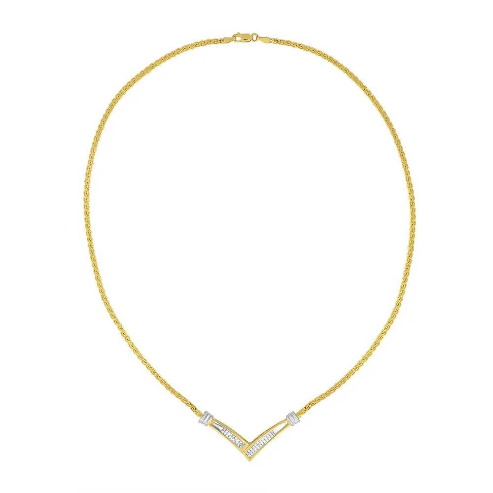 10K Yellow and White Gold 1/2 Cttw Princess Cut Diamond Channel-Set “V” Shape 18" Franco Chain Necklace (H-I Color, SI2-I1 Clarity) - Bijoux-NYC Direct