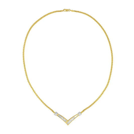 10K Yellow and White Gold 1/2 Cttw Princess Cut Diamond Channel-Set “V” Shape 18" Franco Chain Necklace (H-I Color, SI2-I1 Clarity) - Bijoux-NYC Direct