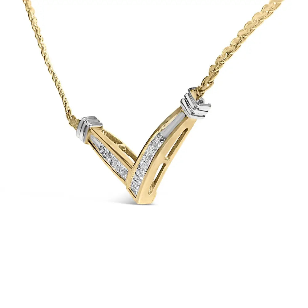 Princess cut diamond v-shape franco chain necklace in 10k two-tone gold – 1/2 cttw bijoux-nyc direct