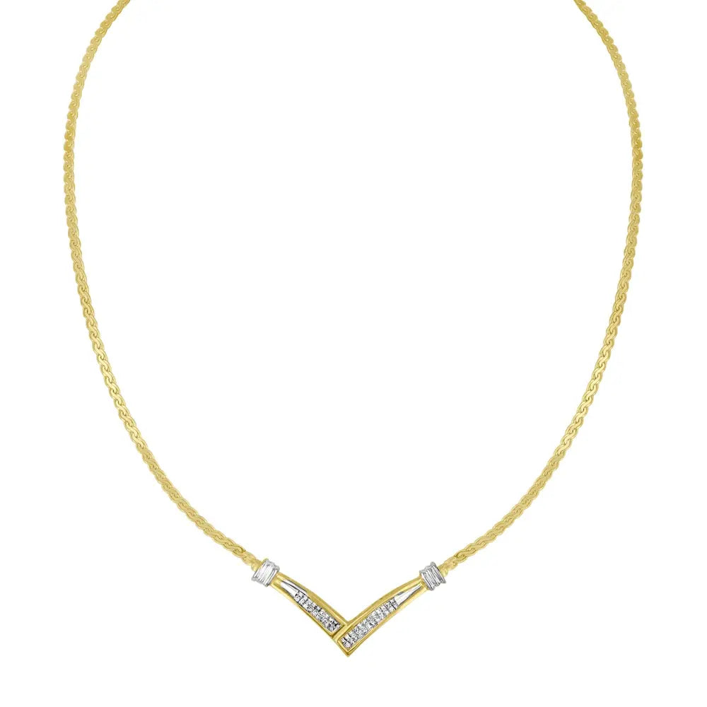 10K Yellow and White Gold 1/2 Cttw Princess Cut Diamond Channel-Set “V” Shape 18" Franco Chain Necklace (H-I Color, SI2-I1 Clarity) - Bijoux-NYC Direct