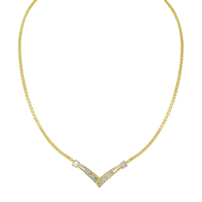 10K Yellow and White Gold 1/2 Cttw Princess Cut Diamond Channel-Set “V” Shape 18" Franco Chain Necklace (H-I Color, SI2-I1 Clarity) - Bijoux-NYC Direct