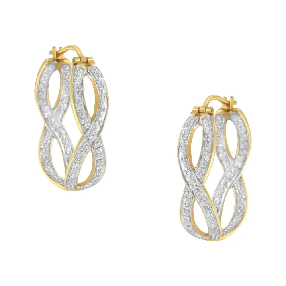 10K Yellow and White Gold 1/4 cttw Diamond Double Infinity Hoop Earrings (I-J Clarity, I1-I2 Color) - Bijoux-NYC Direct