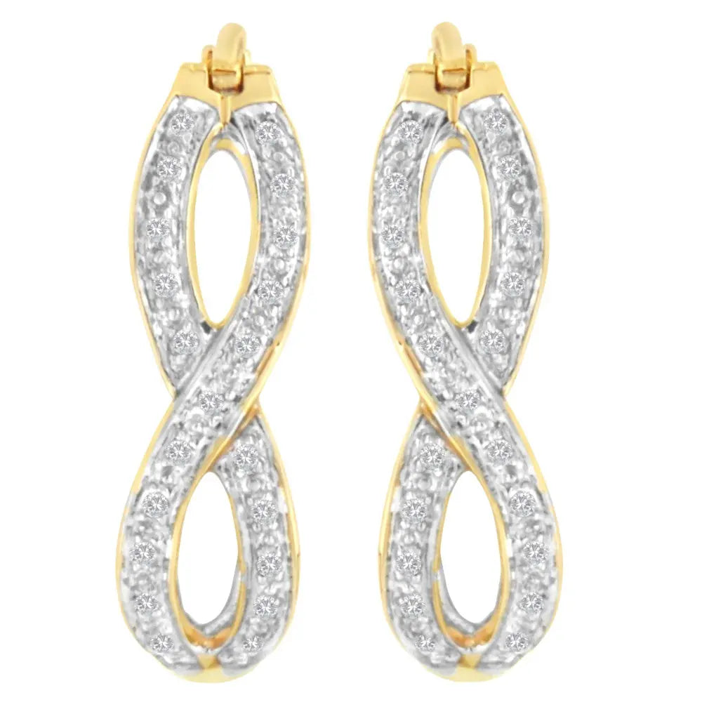 10K Yellow and White Gold 1/4 cttw Diamond Double Infinity Hoop Earrings (I-J Clarity, I1-I2 Color) - Bijoux-NYC Direct