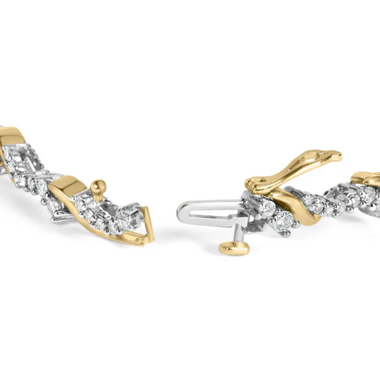 10k yellow and white gold 2.00 cttw diamond ’s’ link 7’’ bracelet (h i color i2 i3 clarity) bracelets/bracelet/link handcrafted