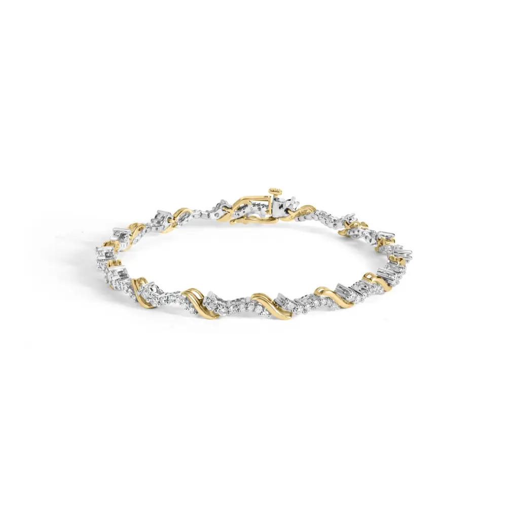 10k yellow and white gold 2.00 cttw diamond ’s’ link 7’’ bracelet (h i color i2 i3 clarity) bracelets/bracelet/link handcrafted